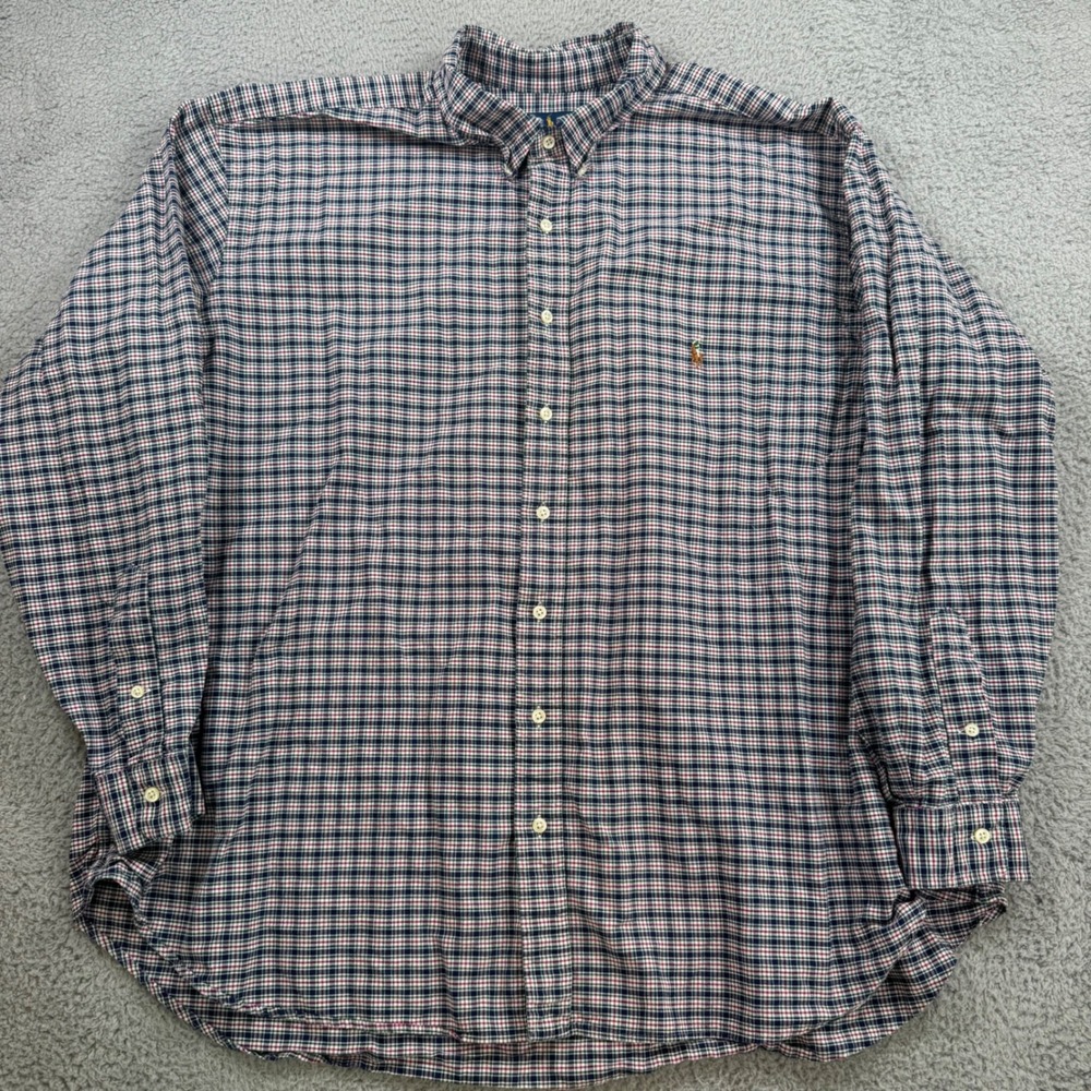 Ralph Lauren Mens 3XB Big Plaid Button Down Shirt Navy Green Red Cotton